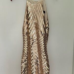 Lulus Gold Sequin Halter Dress